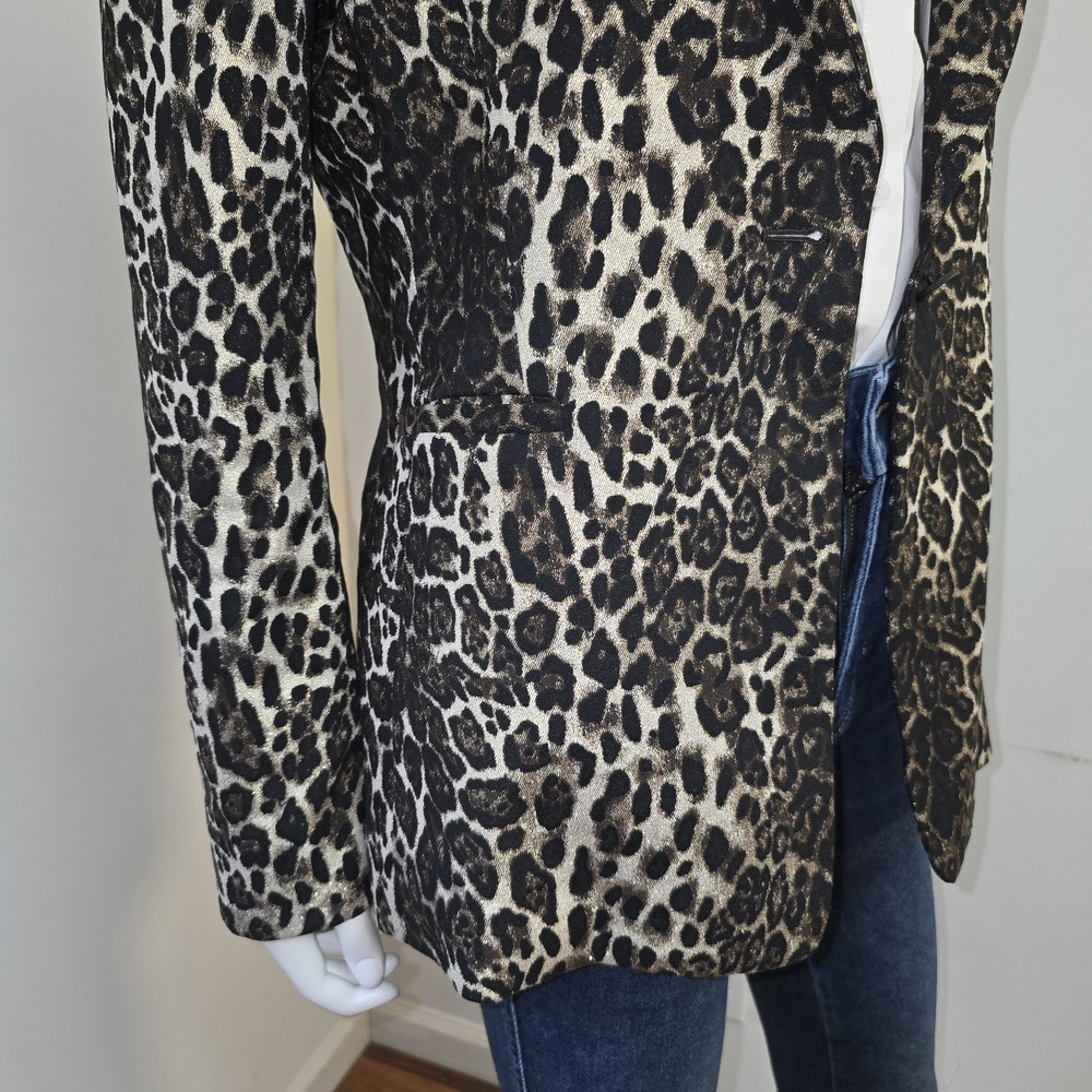 Alice + Olivia Toby Leopard Animal Print Stretch Blazer Jacket Size 6 40" Chest - Picture 4 of 12